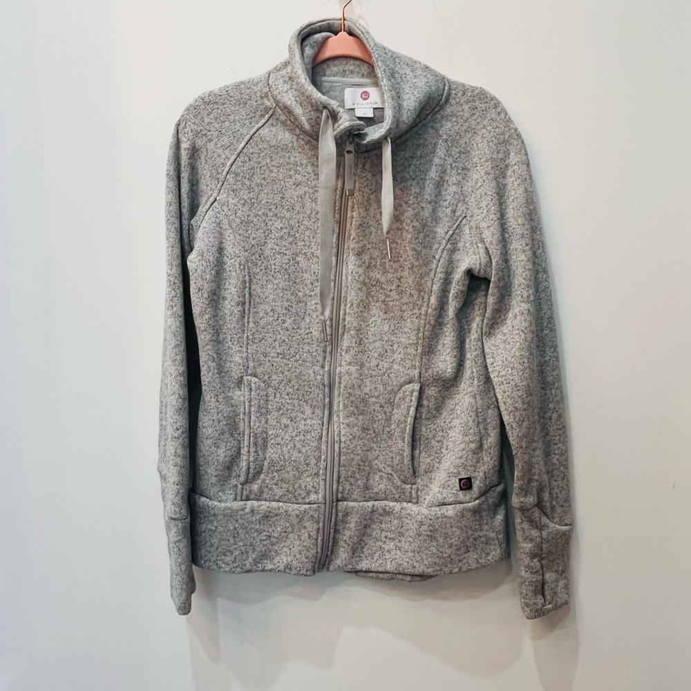 Well+Calm Small Women Sweater Jacket Gray Full Zip Thumb Slit Pockets small
